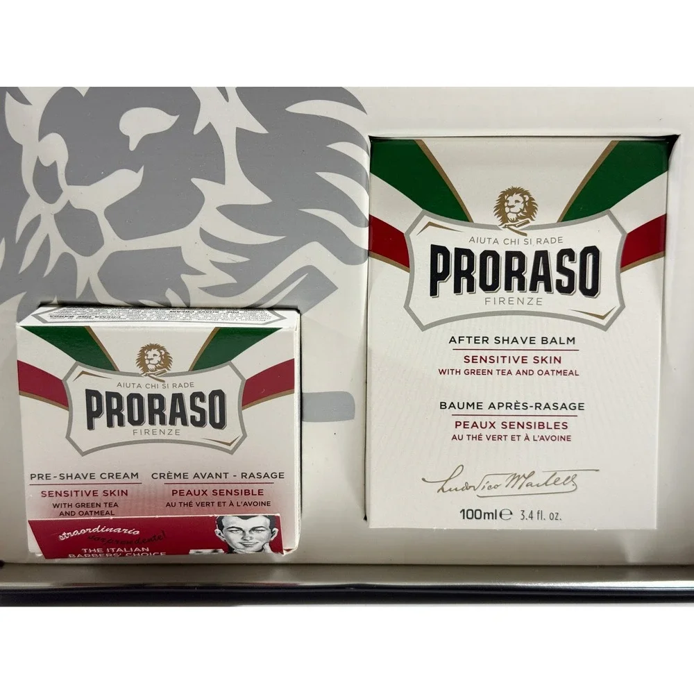 Proraso Shaving Kit Mens OS White Sensitive Skin Vintage Gino Tin 3pc Set